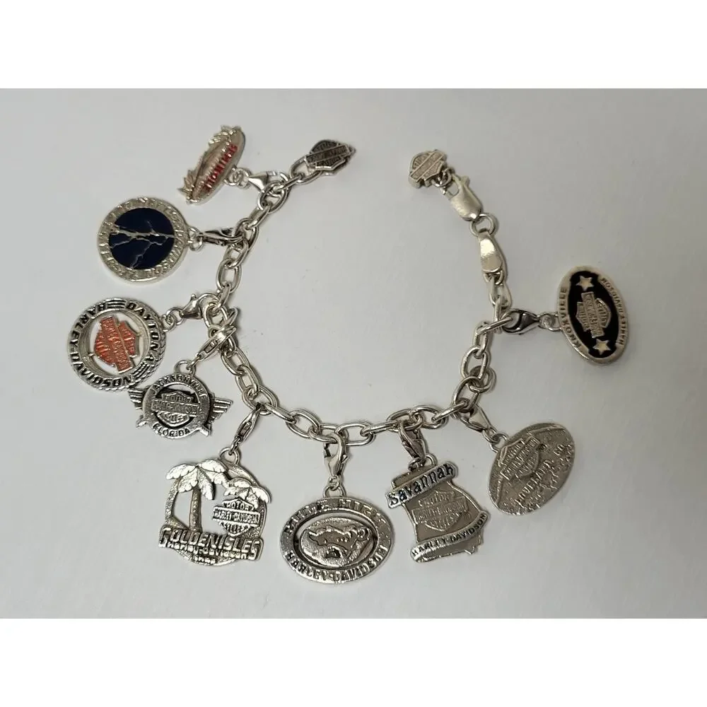 Rare Custom Harley Davidson Silver 925 MOD Charm Bracelet 6.5